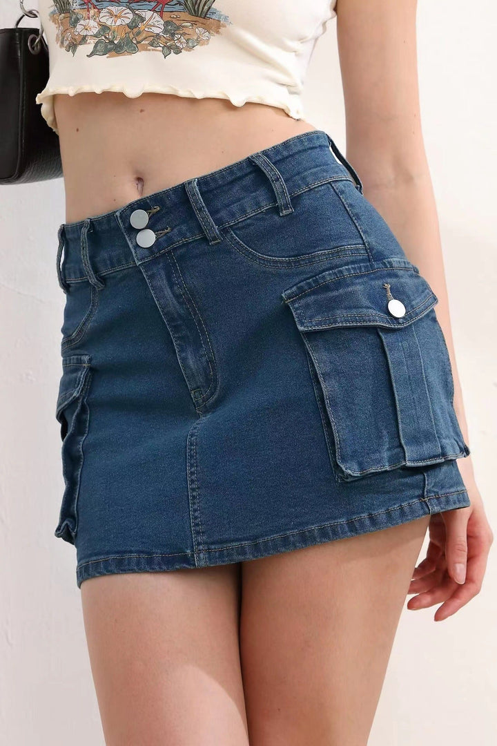 Women Fashionable Denim Cargo Skirt with Practical Pockets Lune London