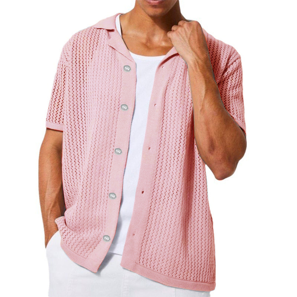 Open collar knit shirt for men with short sleeves and breathable Lune London