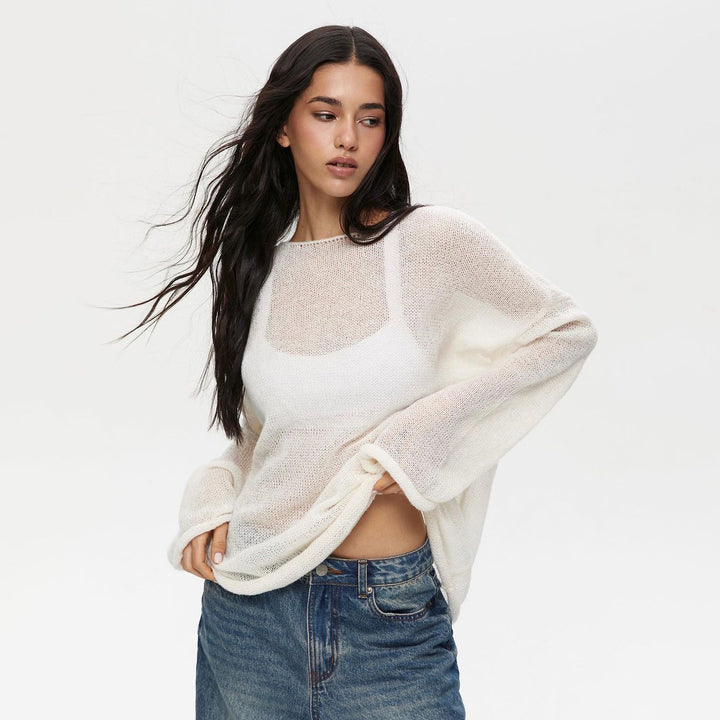 Lightweight knitted jumper for women with sheer effect Lune London