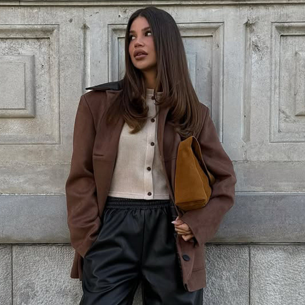 Oversized faux leather jacket for women with a chic collar Lune London