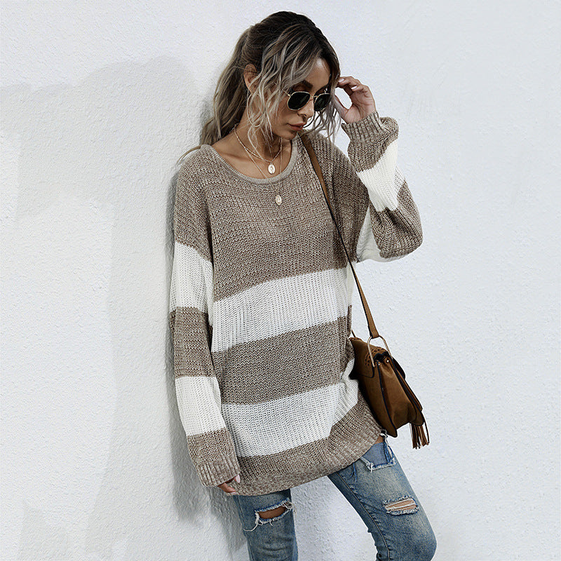 Casual knit pullover for women with a modern block stripe pattern and an oversized fit Lune London