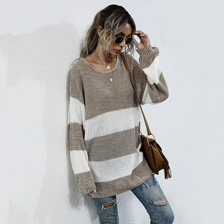 Casual knit pullover for women with a modern block stripe pattern and an oversized fit Lune London
