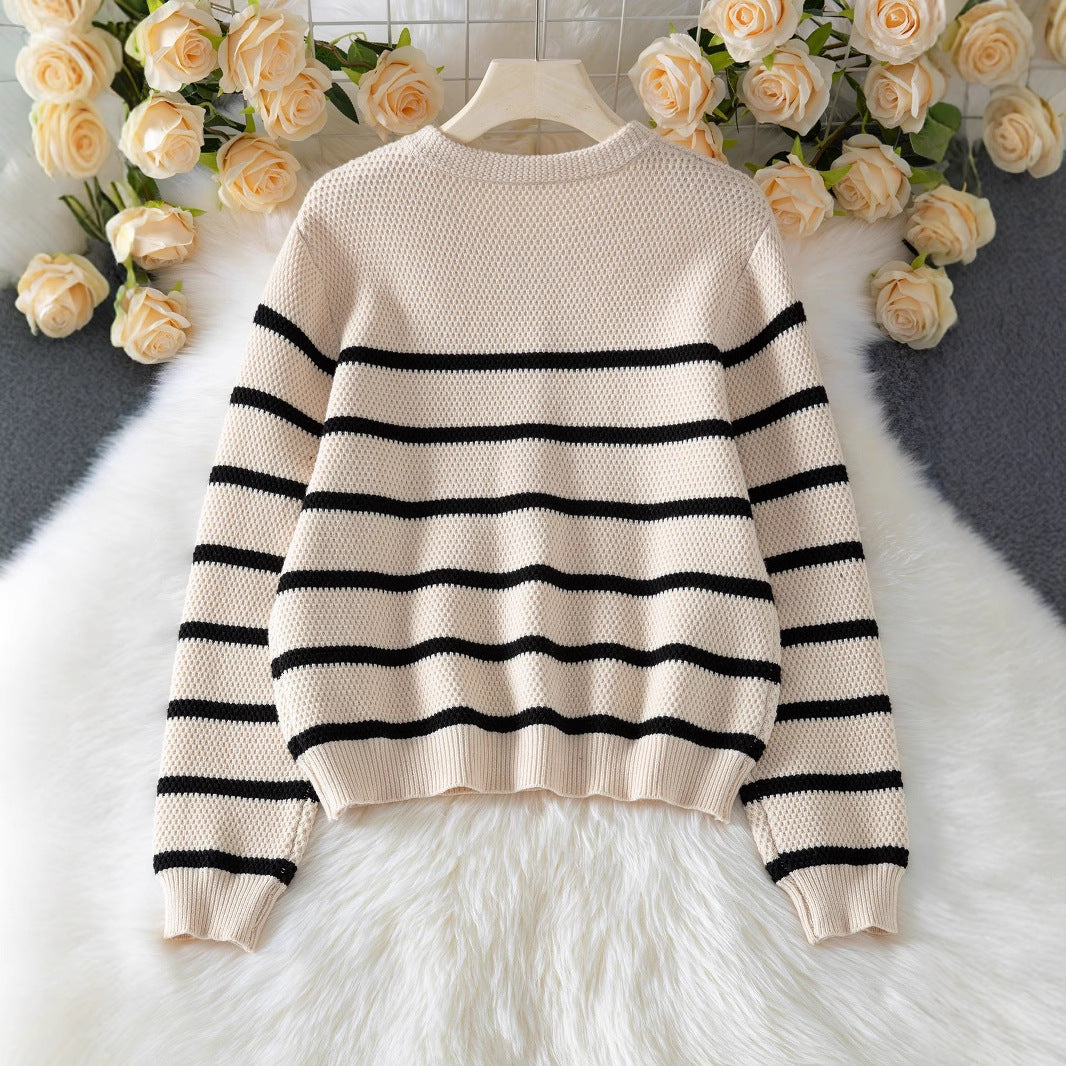 Ladies high-quality striped knit sweater with button detail and relaxed fit Lune London
