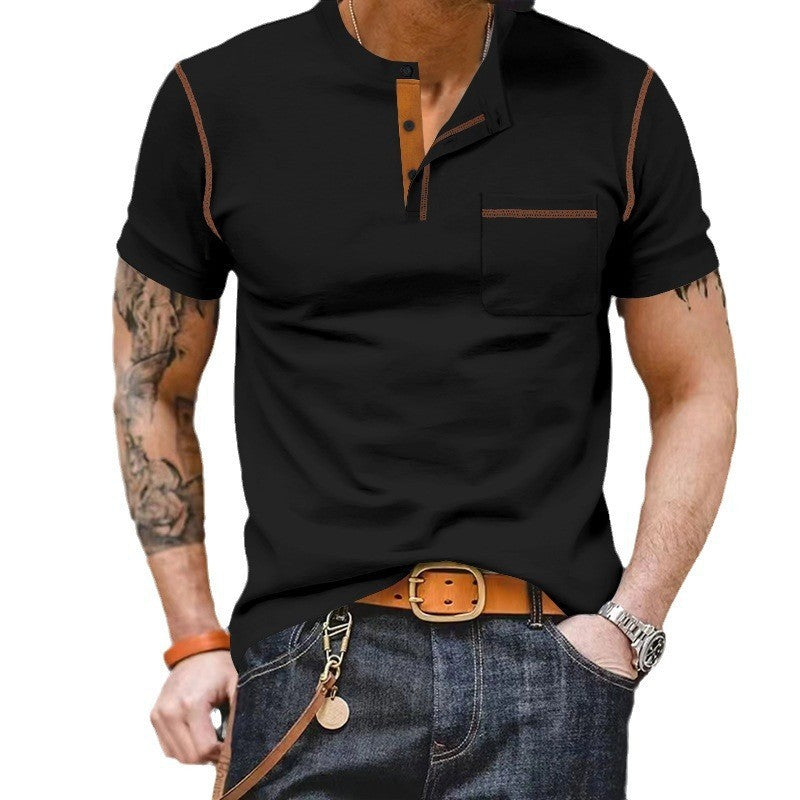 Men's Short Sleeve Henley T-Shirt with Fashionable Accents and a Practical Chest Pocket Lune London