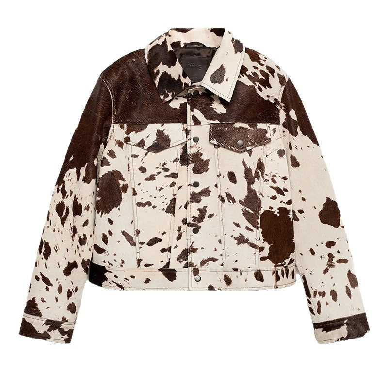 Cropped denim jacket for women with a trendy animal print Lune London