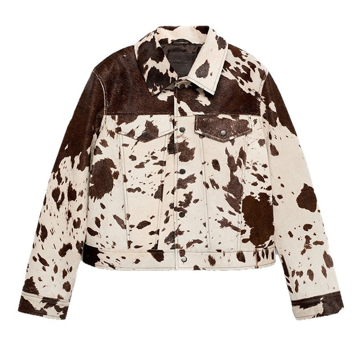 Cropped denim jacket for women with a trendy animal print Lune London