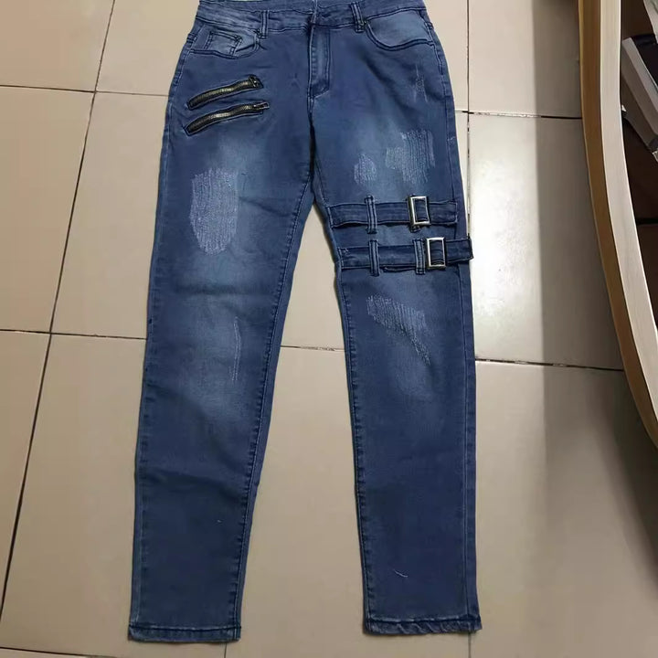 Men's jeans with stylish zipper and frayed details Lune London