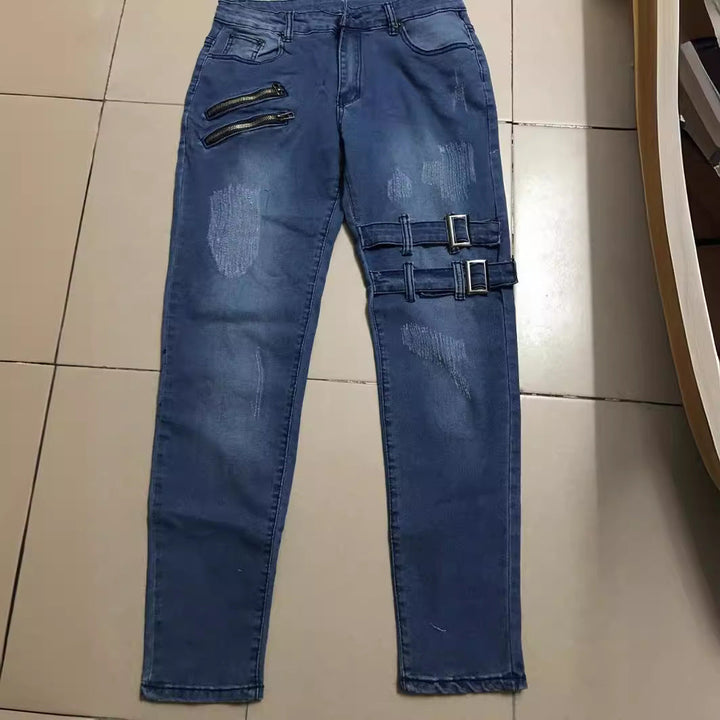 Men's Jeans with Stylish Zip and Distressed Details Lune London