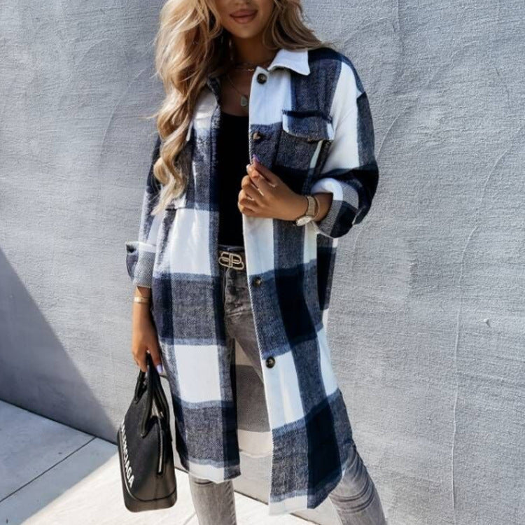 Checked shirt coat for women in soft cotton blend Lune London