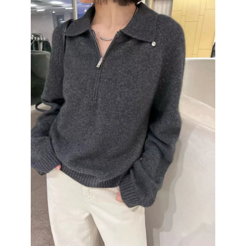 Pull femme avec zip latéral et col élégant Chic & Stil