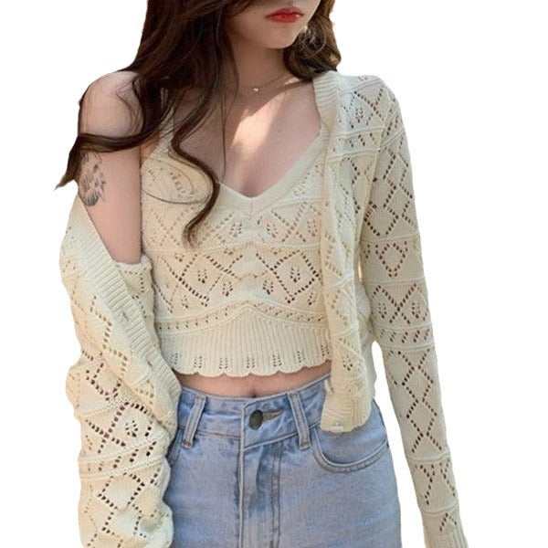 Knitted tank top for women with air points and matching cardigan Lune London