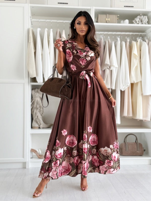 Maxi floral dress for women, wrap dress with elegant slit, chic and stylish