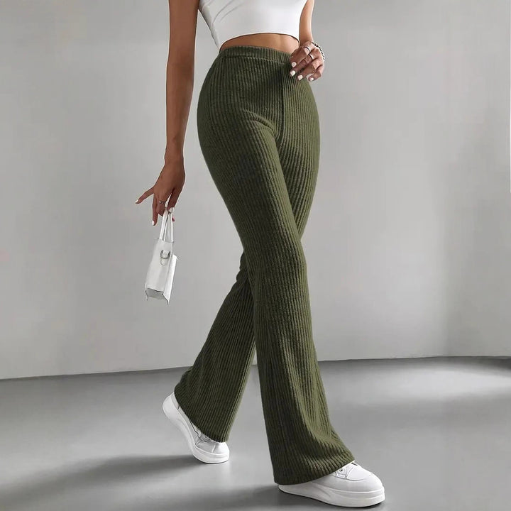 Women Elegant and Comfortable Ribbed High-Waisted Pants Lune London