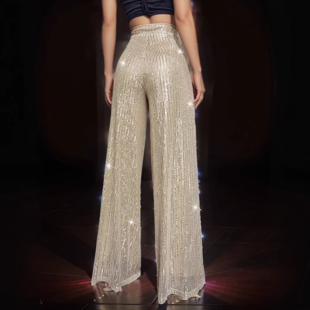 Women's Shiny Wide Trousers In Festive Design Lune London
