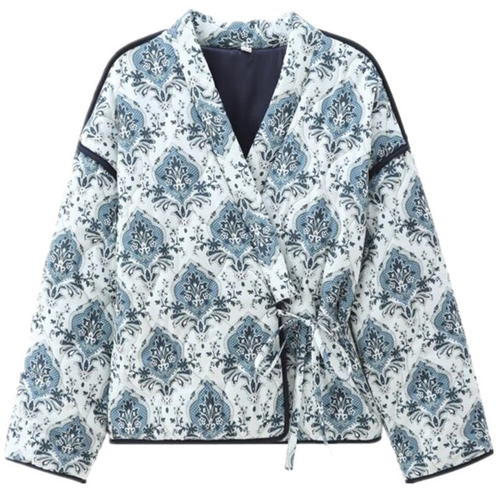 Elegant jacquard jacket for women with tie belt and luxurious pattern Lune London
