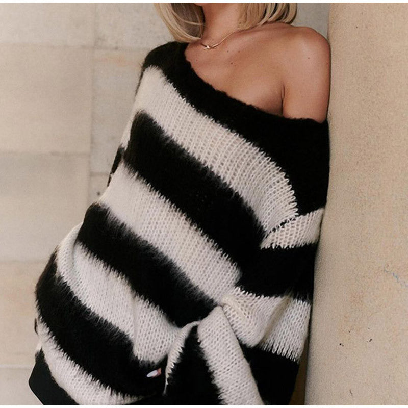 Oversized knitted sweater for women with wide stripes Lune London