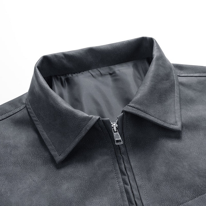 Synthetic leather jacket for men in a casual biker style with practical pockets Lune London