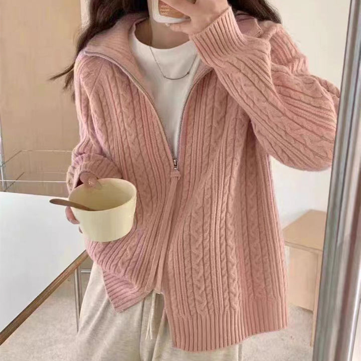 Veste en tricot épaisse pour femme avec fermeture éclair haute et motif texturé Chic & Stil