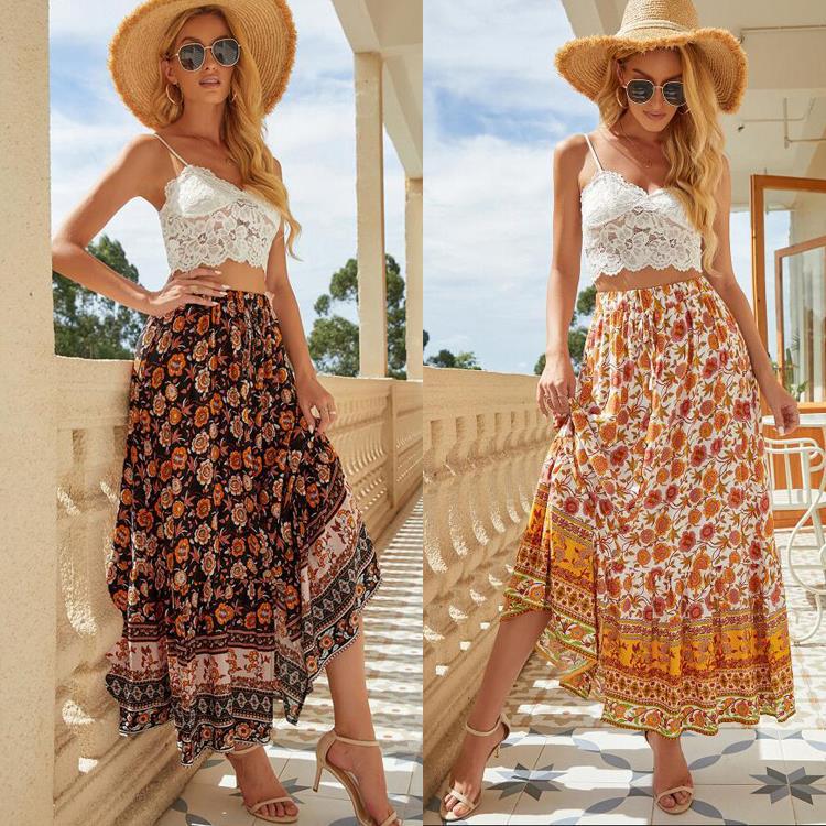 Summer dresses for women long, floral with elastic waist and ruffle finish Lune London