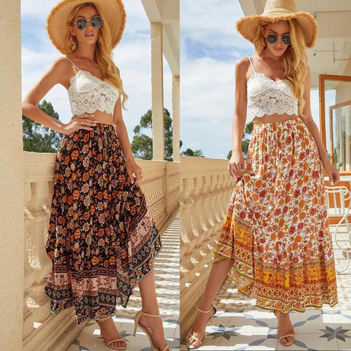 Summer dresses for women long, floral with elastic waist and ruffle finish Lune London