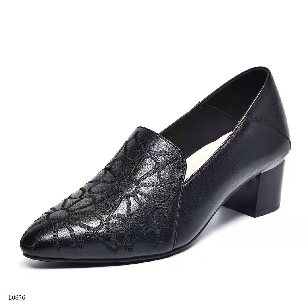 Ladies Elegant Block Heel Mules Embroidered Floral Lune London
