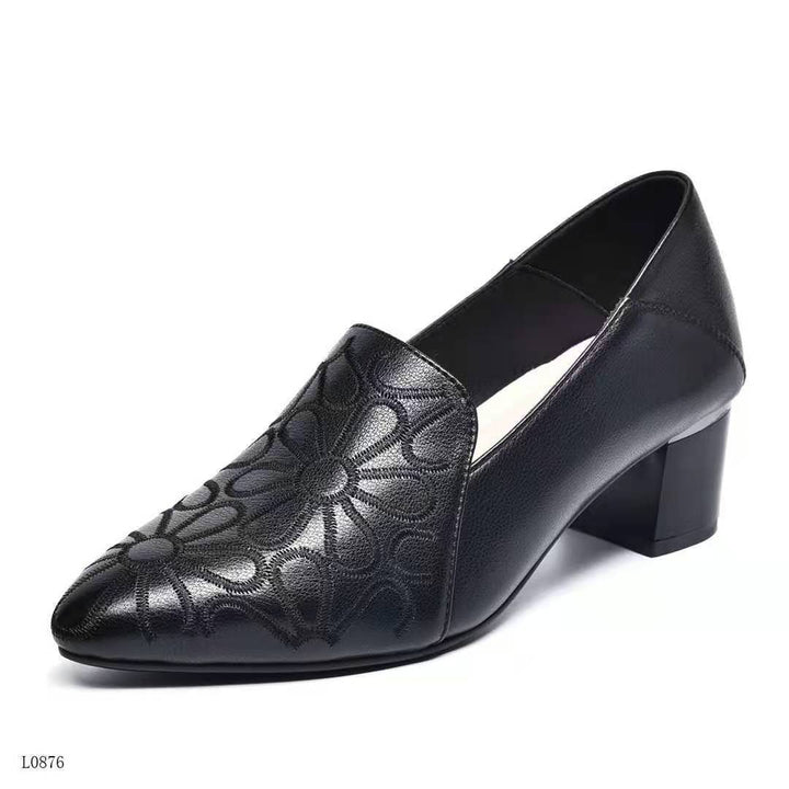 Ladies Elegant Block Heel Mules Embroidered Floral Lune London