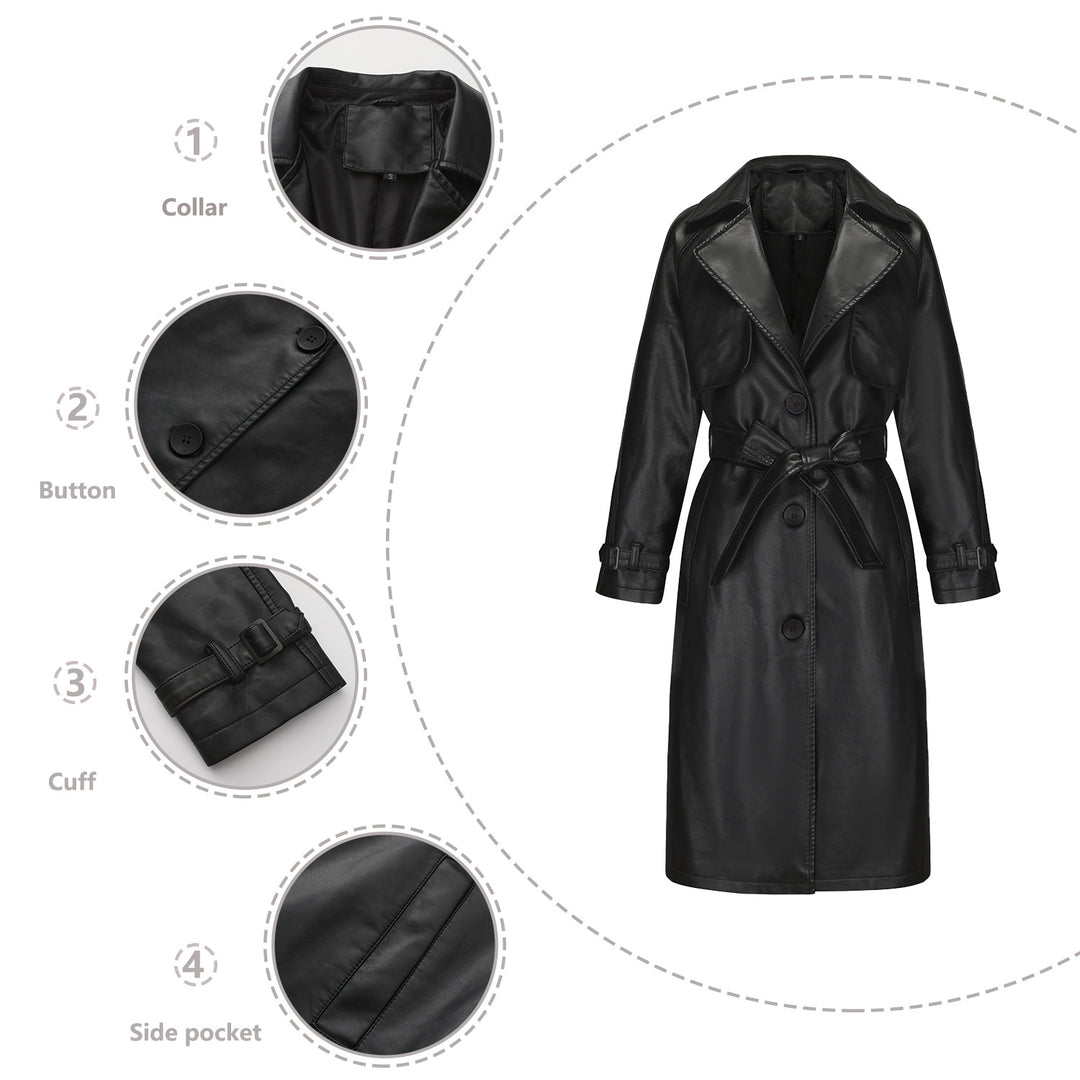 Fashion trench coat for women in high-quality faux leather Lune London