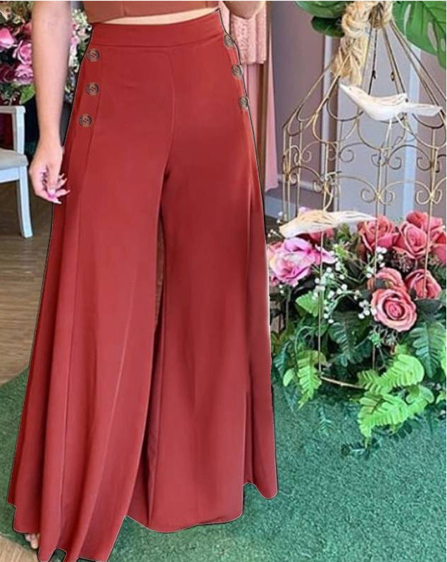 Lune London | Women's Palazzo Pants with Decorative Button Details and Wide Leg