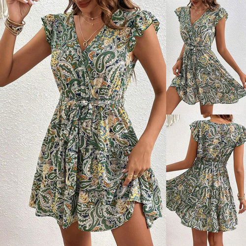Ladies Mini Dress Printed Paisley Fluid Lune London