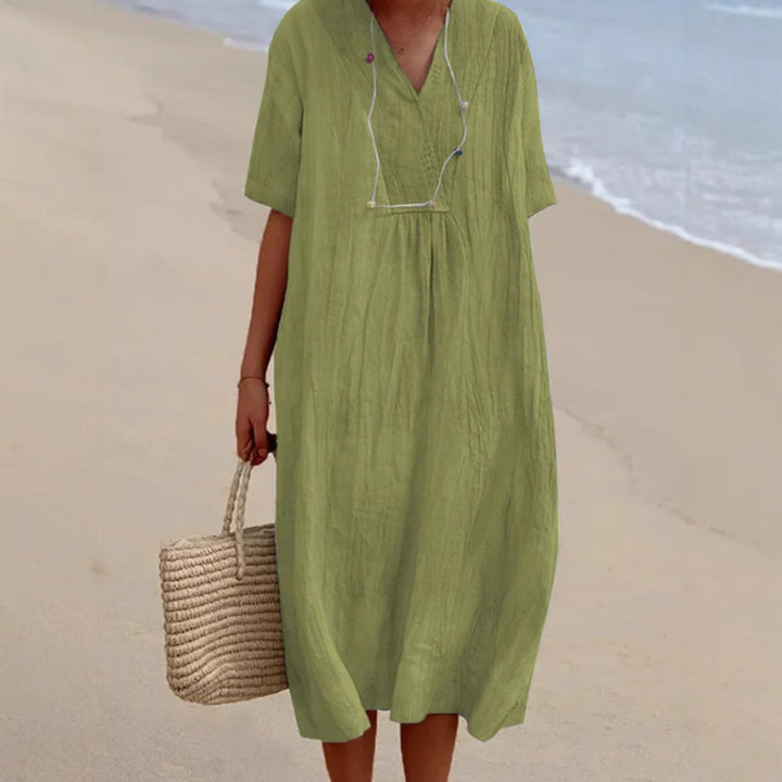 Casual midi dress for ladies with V-neck and loose fit Lune London