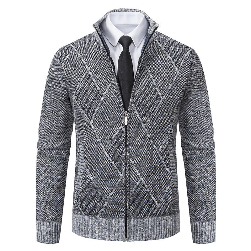 Men's knit jacket with high collar and elegant cable pattern Lune London
