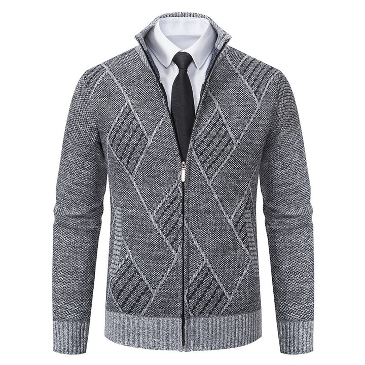 Men's knit jacket with high collar and elegant cable pattern Lune London