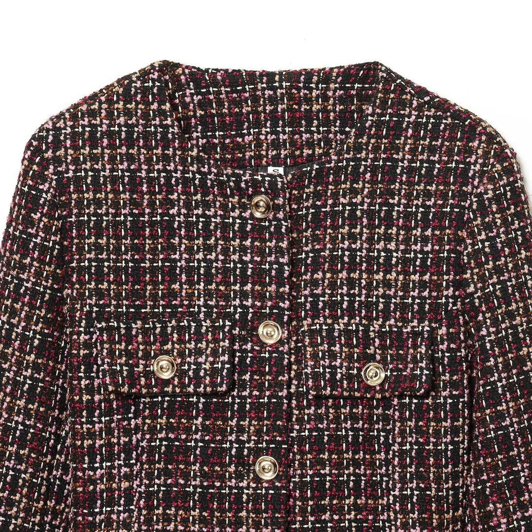 Veste en tweed élégante pour femmes avec boutons décoratifs et ceinture amovible Chic & Stil