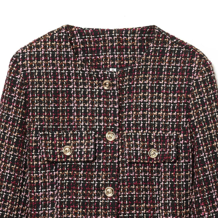 Veste en tweed élégante pour femmes avec boutons décoratifs et ceinture amovible Chic & Stil