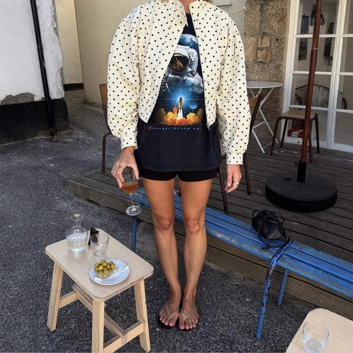 Short women's jacket with a modern polka dot design and high collar Lune London
