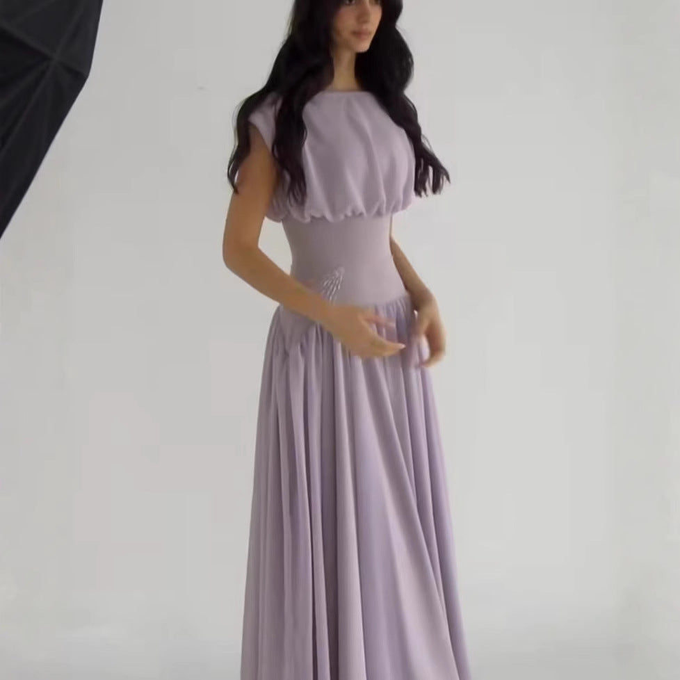 Maxi dress for ladies with elegant gathering and feminine accents Lune London