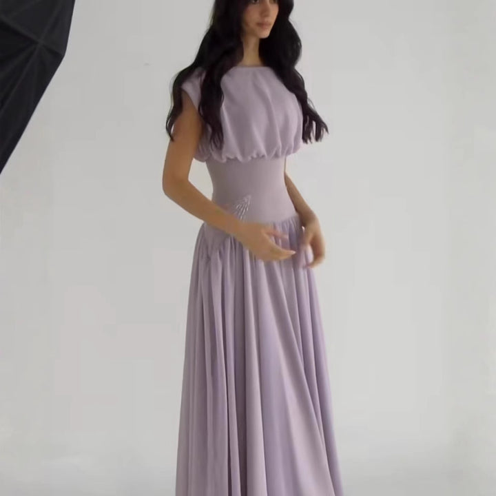 Maxi dress for ladies with elegant gathering and feminine accents Lune London