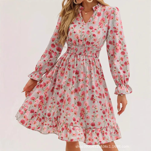 Floral print mini dress for women with voluminous sleeves and an elastic waist Lune London