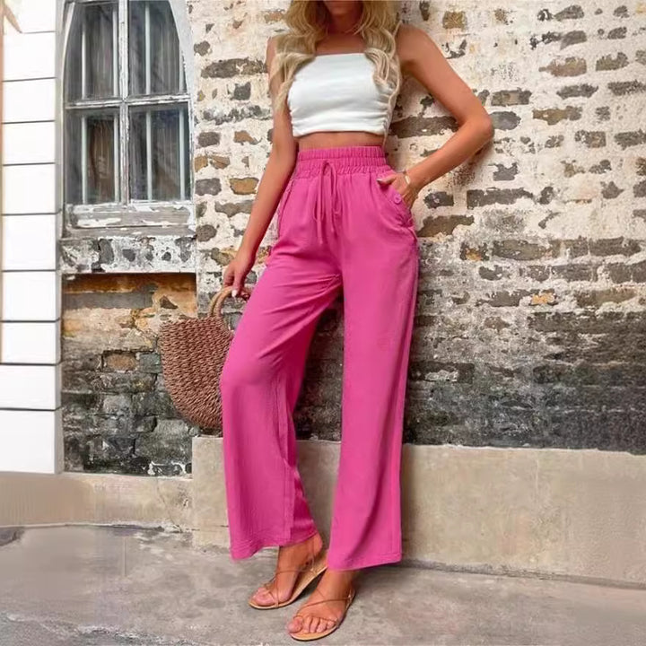 Women Stylish Leisure Pants with Elastic Waistband and Side Pockets Lune London