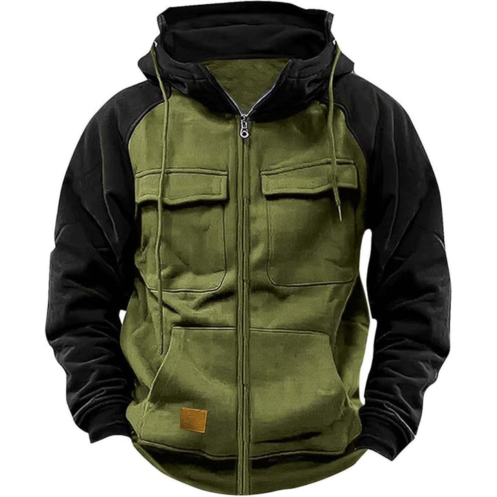 Hooded jacket for men with practical front utility pockets and a high collar Lune London