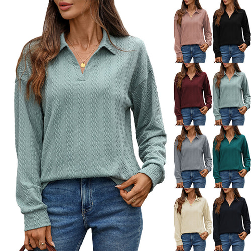 Long sleeve polo shirt for women with structured knitted surface Lune London