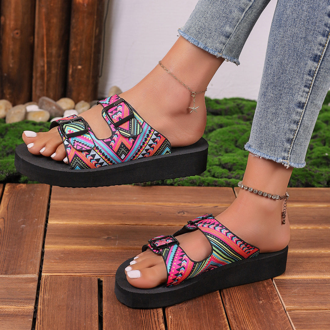 Comfortable adjustable patterned sandals for women Lune London