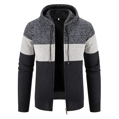 Trendy knit jacket for men with hoodie and textured design Lune London
