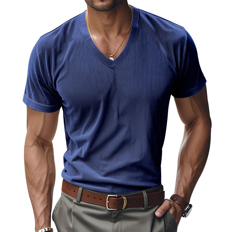 Modern V-neck T-shirt for men in textured material Lune London