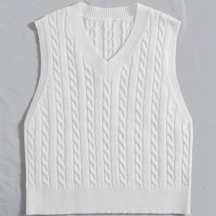 Knitted vest for women with V-neck and twisted pattern Lune London