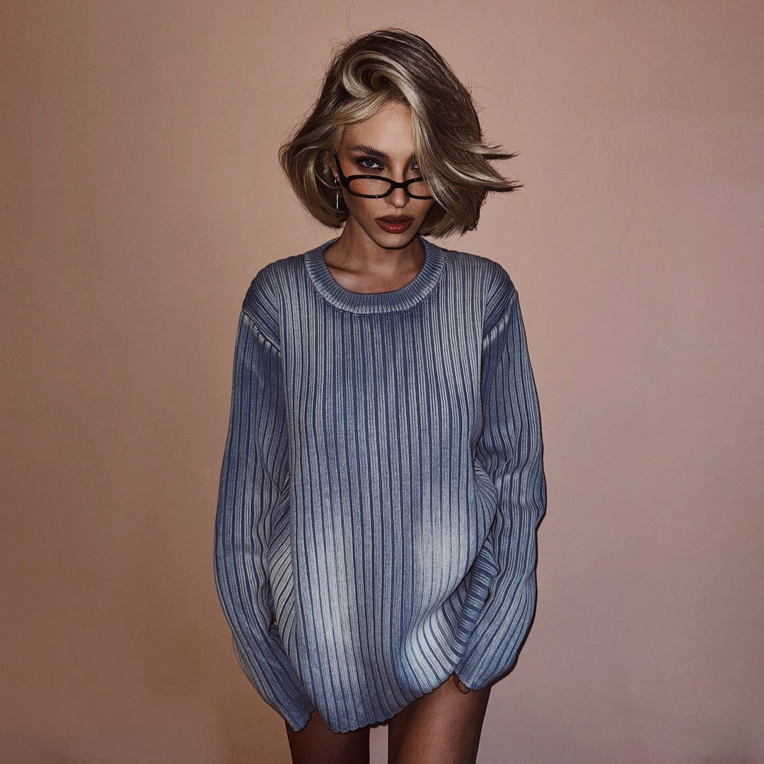 Fashion ribbed knit sweater for women with a relaxed fit and long sleeves Lune London