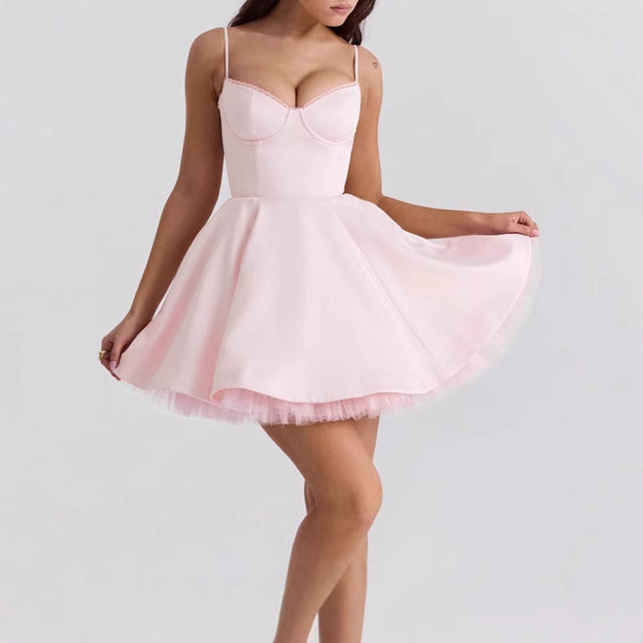 Women's Skater Dress with Delicate Spaghetti Straps and Elegant Waist Corset Lune London