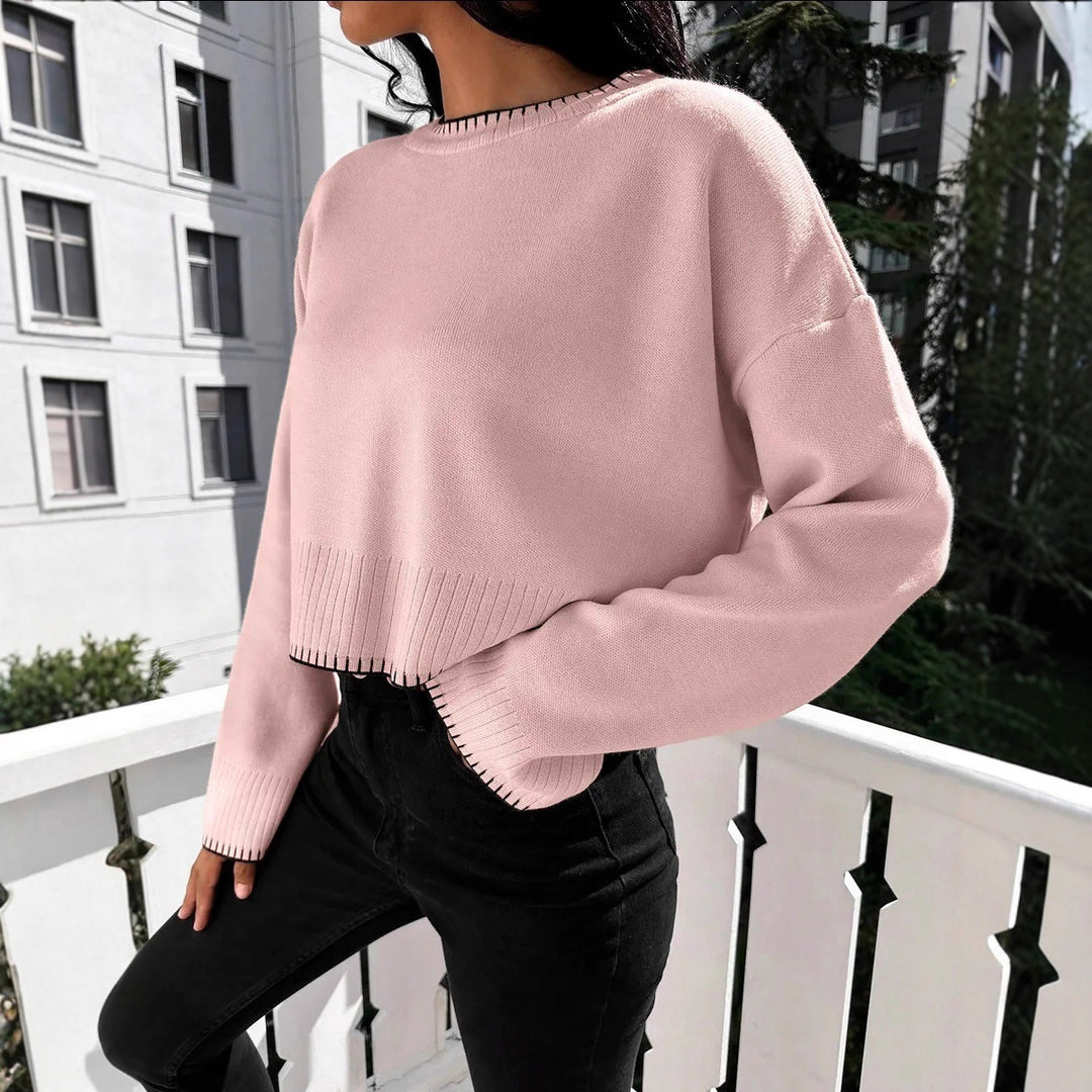 Casual knitted sweater for women with ribbed hem and dropped shoulders Lune London