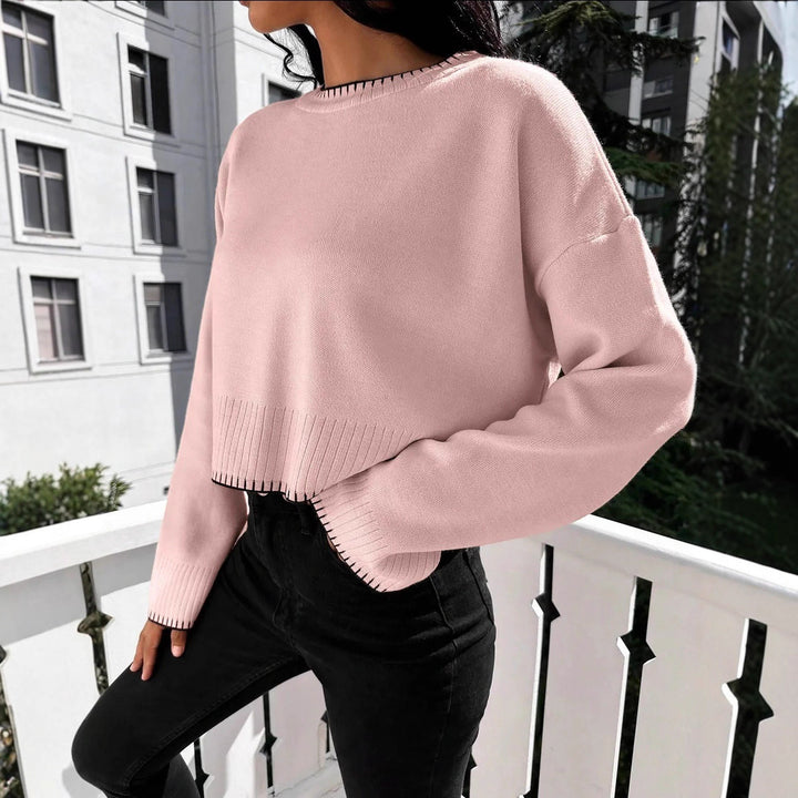 Casual knitted sweater for women with ribbed hem and dropped shoulders Lune London