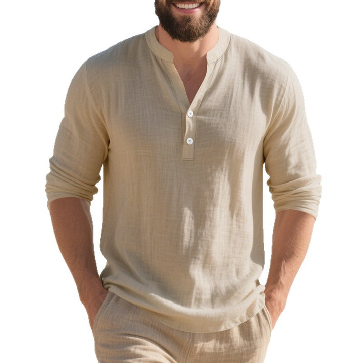 Trendy long sleeve Henley shirt for men with textured design Lune London